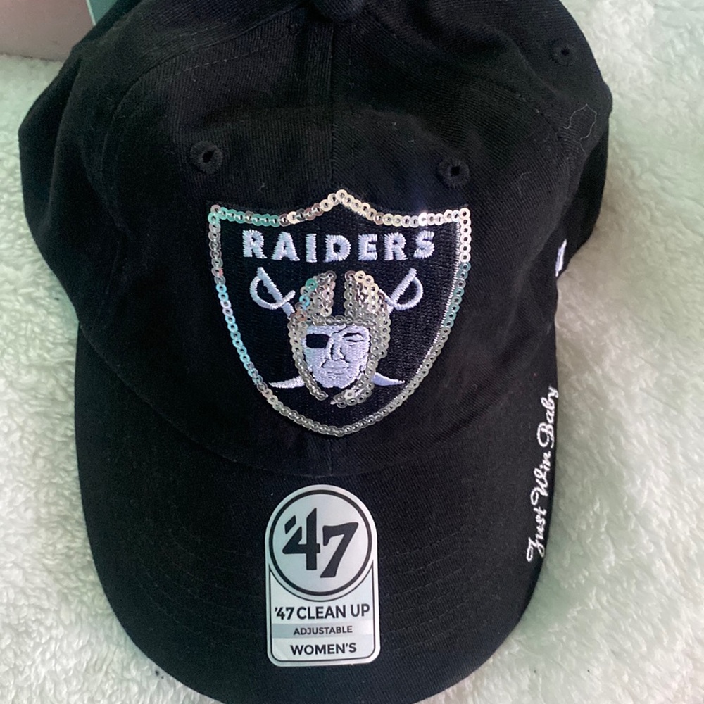NFL Women's Black Cap with Silver Sequin Raiders Shield